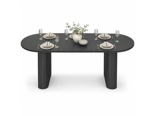 Table de salle à manger extensible avec bords arrondis et structure verticale, en mdf et métal, noir, 120 × 80 × 75,5 cm