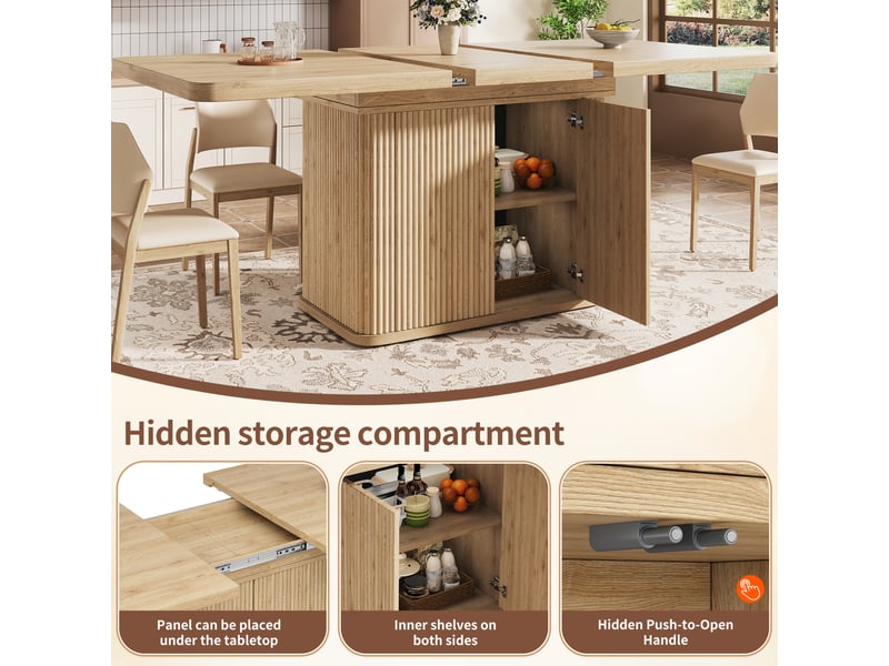  Table à manger extensible 140180x80x76,5 cm avec rangement, bois clair  - Conforama E