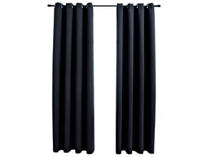 Lot de 2 rideaux occultants, rideaux black-out avec anneaux en métal noir 140x175 cm cf44846