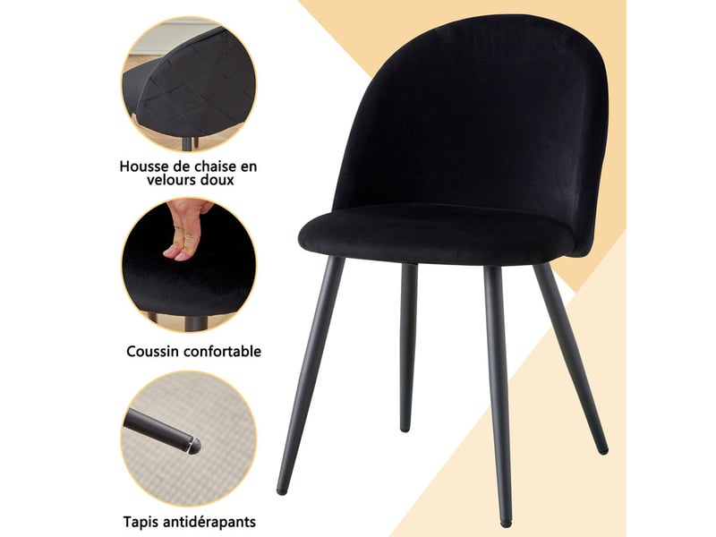  Lot de 4 chaise de salle à manger en velours chaise de salon coussins doux en velours assise(noir) Grand-house - Conforama D