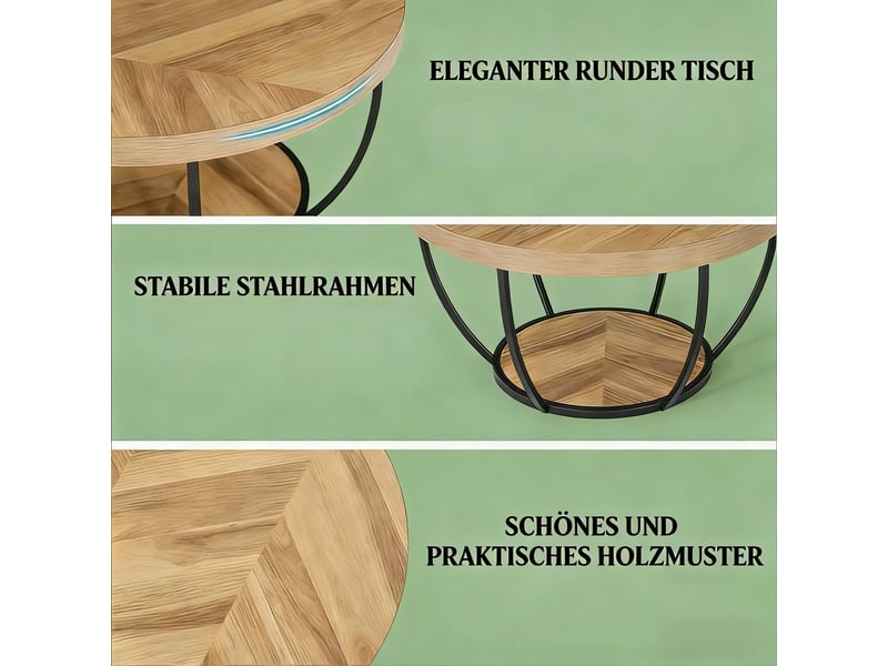  Table basse ronde en mdf et métal coloris bois ø80x45 cm  - Conforama D