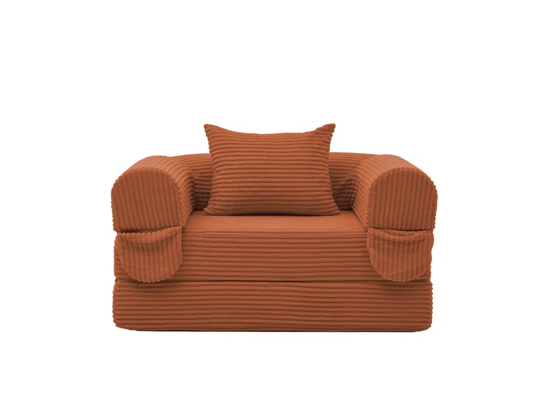  Fauteuil convertible 1 place en velours côtelé orange, 2-en-1 sans outil, avec coussin, pour petit espace  - Conforama A