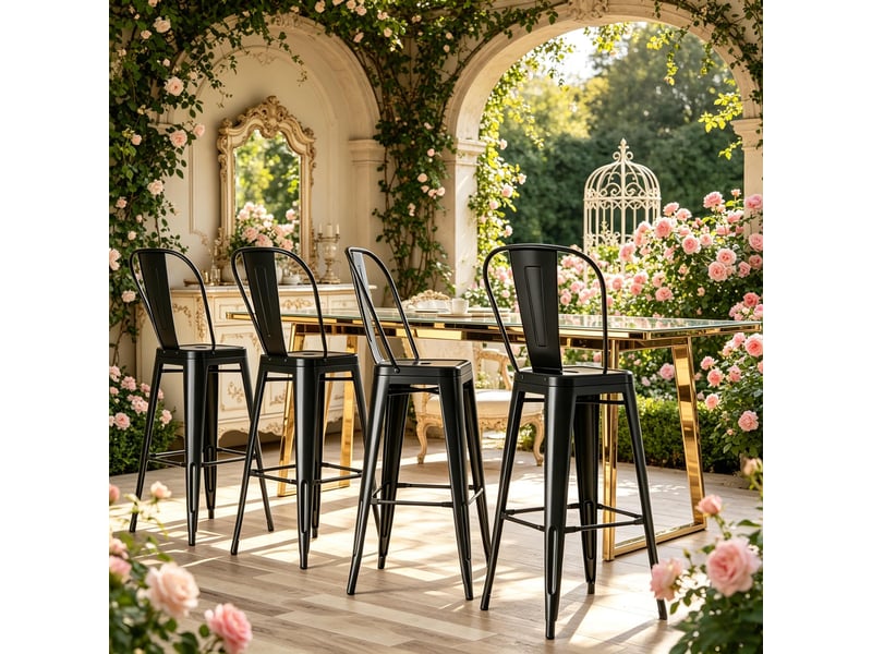  Tabourets de bar lot de 4 empilables avec dossier amovible - lpospi - repose-pieds, métal - noir  - Conforama C