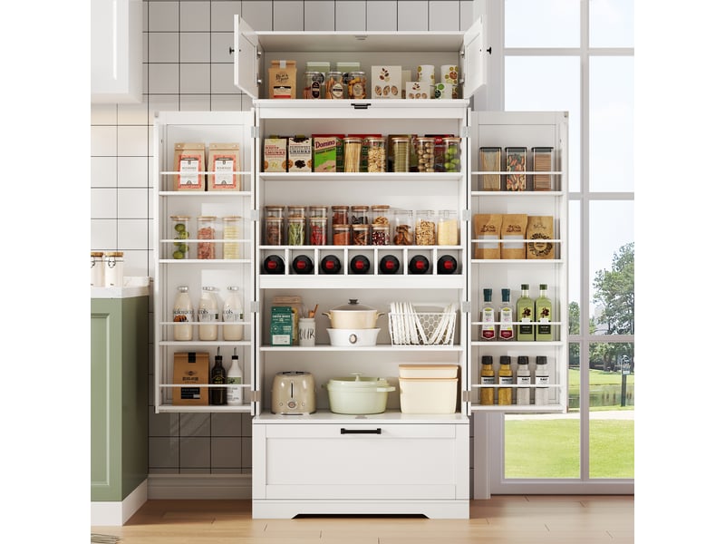  Meuble de cuisine muvano, armoire de cuisine blanche avec range-bouteilles, 80 × 40 × 180 cm  - Conforama B