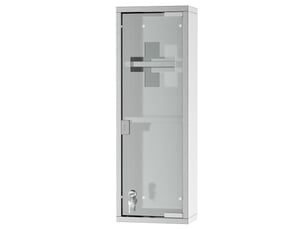 Armoire à pharmacie 2 étagères 3 niveaux 20l x 12l x 58h cm porte verre trempé symbole croix acier inox.