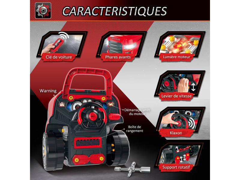  Camion mécano 2 en 1 - jouet bricolage enfant - établi enfant - jeu d'imitation mécanicien - nombreux accessoires total de 61 pièces - effets sonores et lumineux - pp abs rouge  - Conforama R