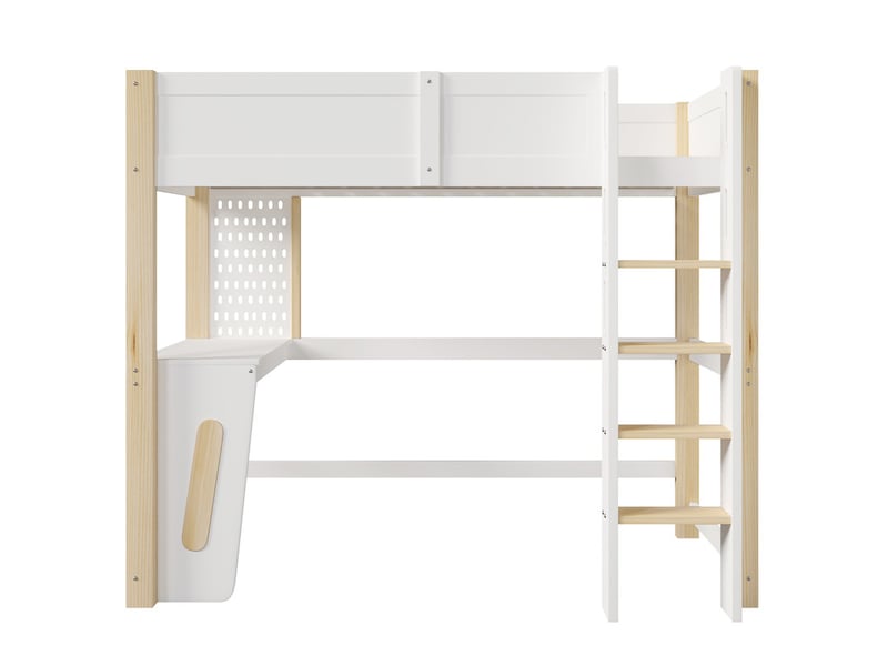  Lit mezzanine ,90x200 cm,avec bureau panneau led,pin MDF,naturel blanc  - Conforama A