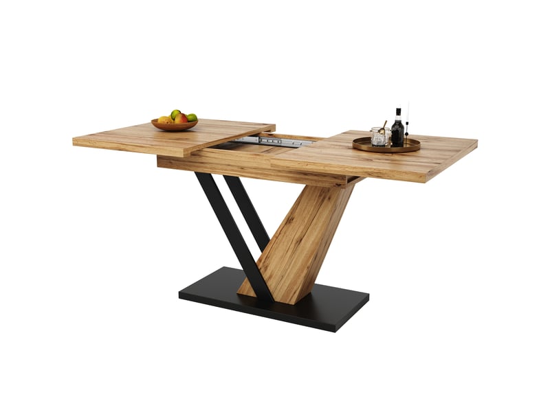 Table de cuisine rectangulaire avec allonge naturel+noir - 75x120-160max.cm mdf table bicolore - Conforama A