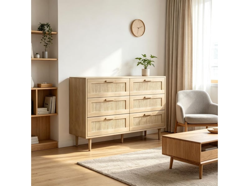  Commode 6 tiroirs tressage en rotin meuble de rangement  - Conforama B