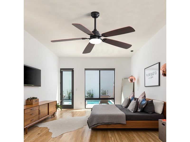  Ventilateur de plafond led 132 cm - 5 pales mdf - 6 vitesses - moteur dc réversible - télécommande - noir  - Conforama D