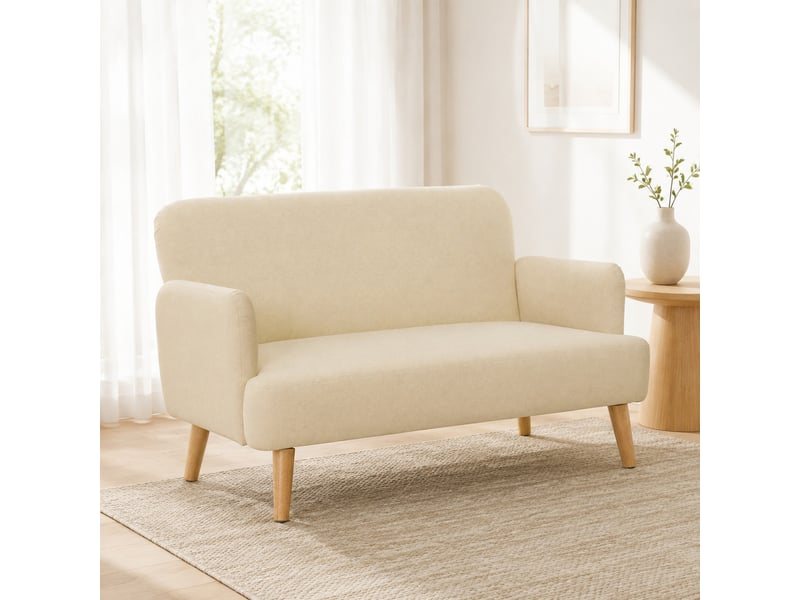  Canapé 2 places ulevr en velours blanc crème 130 x 74 x 79 cm, assise rembourrée 21 cm, pieds en bois  - Conforama E