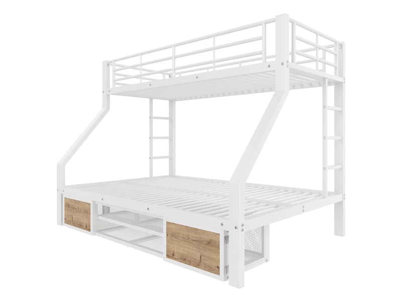  Lits superposés 90x200 cm et 140x200 cm blanc, armoire à chaussures, rangements, échelle, sans matelas  - Conforama A