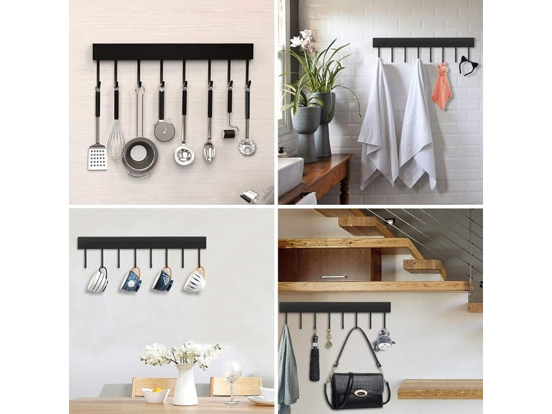 Barre de cuisine - pour suspendre les ustensiles de cuisine - barre à accrocher des rail support 40cm - avec 8 crochets - black  - Conforama E