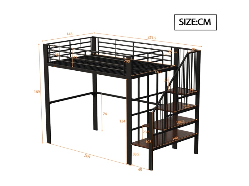  Lit mezzanine 140x200 cm avec escalier et espace de rangement coloris noir  - Conforama C