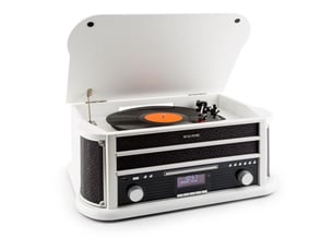 Auna belle epoque 1908 dab chaîne stéréo rétro platine vinyle dab+ bluetooth fm usb cd mp3 blanc