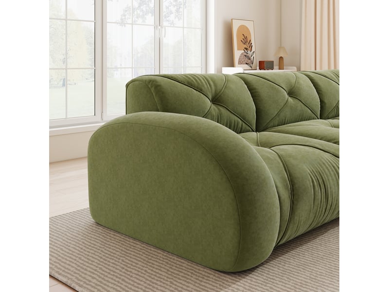  Canapé modulable en u 4 places vert en tissu, avec 2 poufs, sans cadre et sans montage pour le salon  - Conforama D