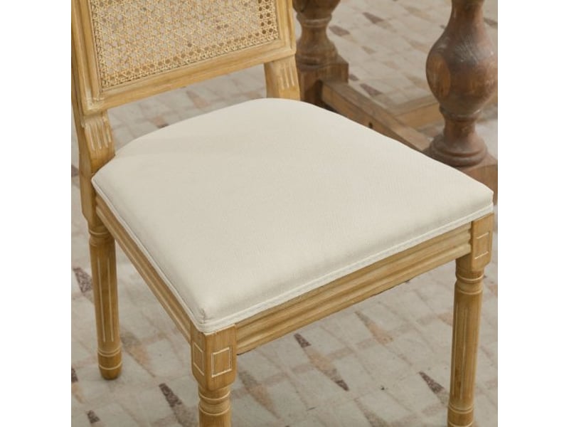  Chaises de salle à manger style ferme-lot 2-cadre bois massif, dossier rotin, assise lin, mousse et ressorts acier  - Conforama E