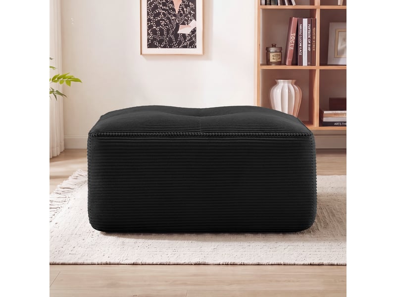 Pouf cordelia en velours côtelé, noir, siège d’appoint confortable - Conforama B