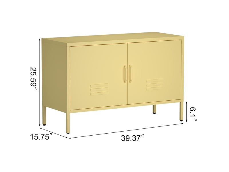  Armoire de rangement 100 x 40 x 65 cm jaune en métal, 2 portes, étagères réglables et passe-câbles  - Conforama C