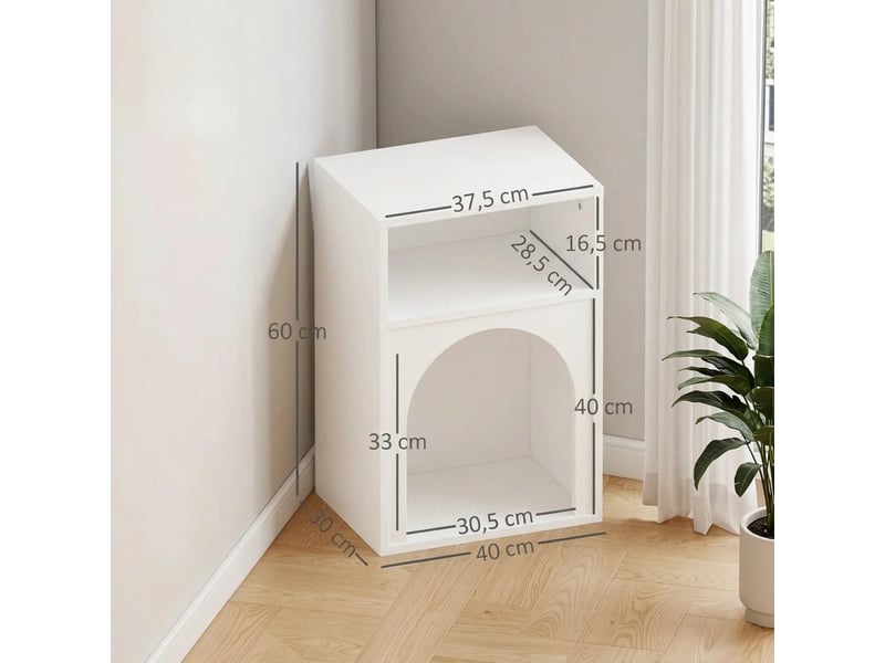  Lot de 2 tables de chevet blanches avec compartiments ouverts, design arrondi en mdf, 40x30x60 cm  - Conforama C