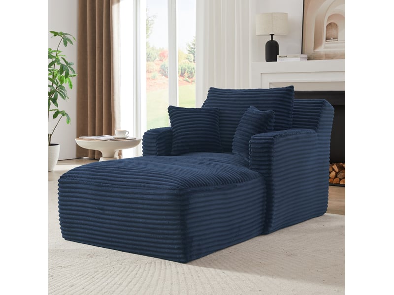  Méridienne convertible avec assise confortable, usage polyvalent et sans montage, en velours côtelé bleu  - Conforama C