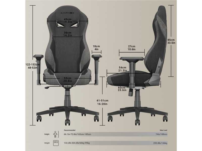  Chaise gaming ergonomique en tissu gris foncé, dossier haut, appuie-tête et soutien lombaire, inclinable à 155° avec verrouillage  - Conforama C