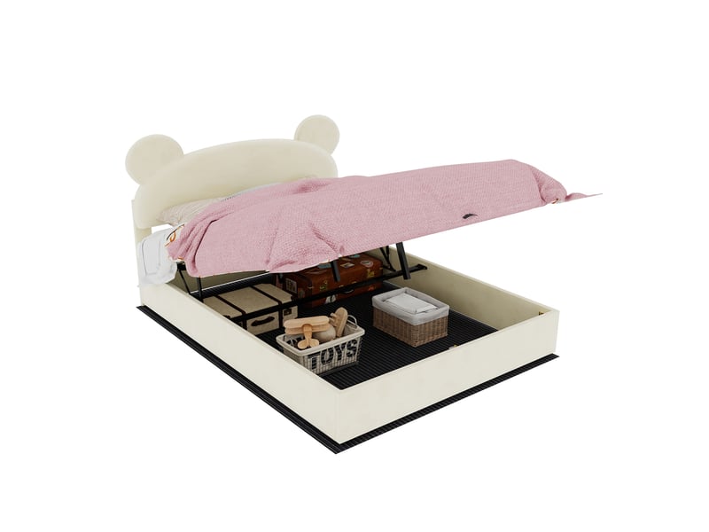  Lit coffre modenvie 140 x 200 cm avec matelas beige et tête de lit rembourrée  - Conforama A