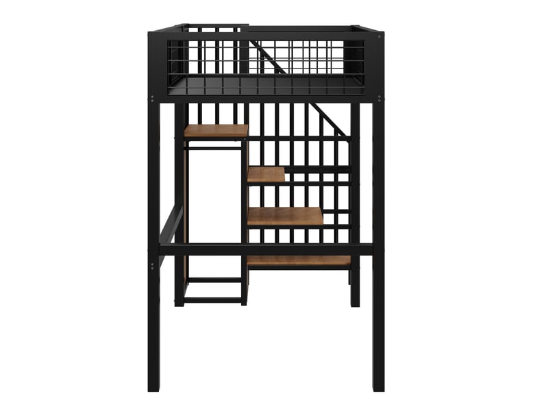  Lit mezzanine enfant 90x200 cm – noir – escalier sécurisé, armoire intégrée et espace sous lit  - Conforama E