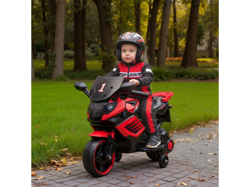  Moto électrique pour enfants de 18 à 36 mois, 6 v, avec roues amovibles, phares et musique intégrés, rouge  - Conforama D