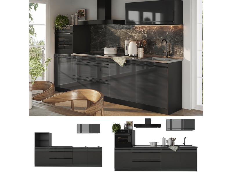 Vicco cuisine, anthracite haute brillanceanthracite, 280cm plan de travail anthracite - Conforama D