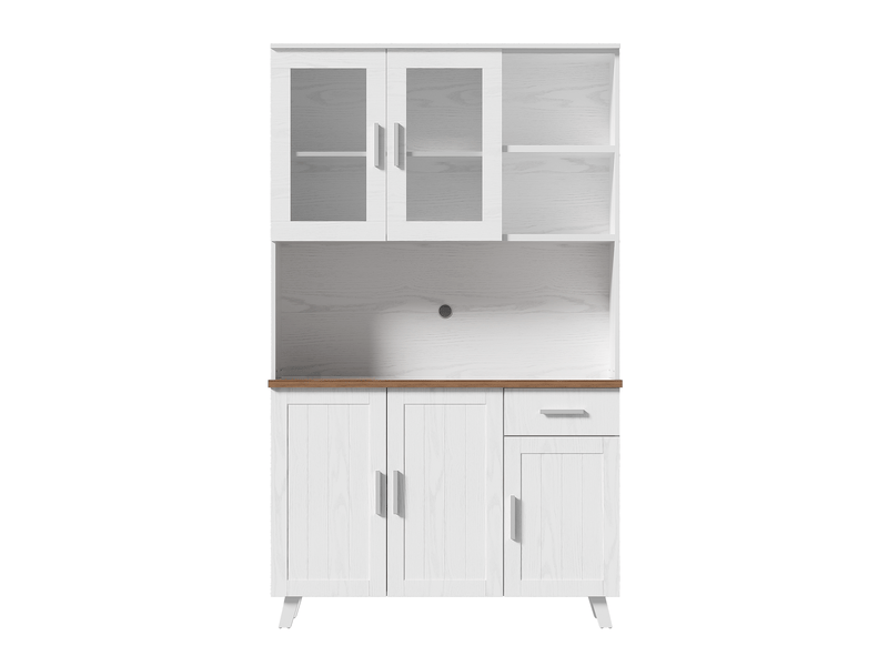 Buffet haut effet bois blanc, 114 × 40 × 190 cm, pour salon et salle à manger - Conforama A