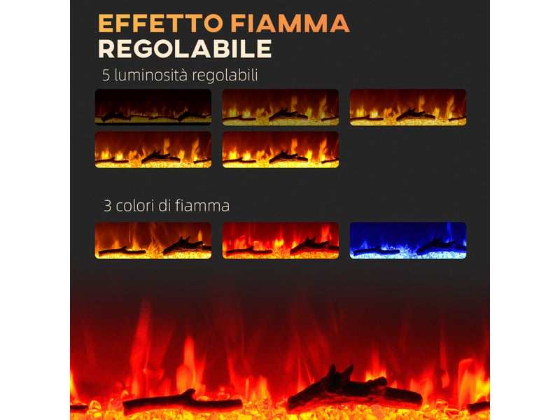 Cheminée électrique murale 1800 w, acier et verre trempé, 127 cm, noire - Conforama R