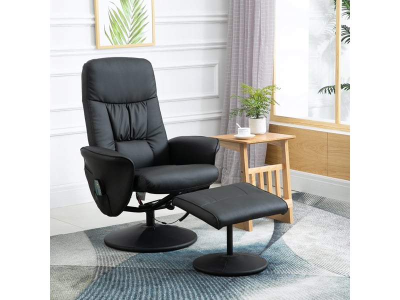  Fauteuil massant homcom avec repose-pieds et rangement - 10 points de vibration - simili cuir noir - 76×81×105 cm  - Conforama B