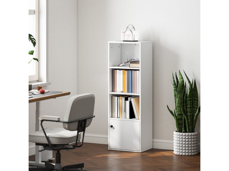  Bibliothèque à 4 niveaux, étagère moderne avec portes et étagères ouvertes, 40 x 30 x 120 cm, blanche  - Conforama C
