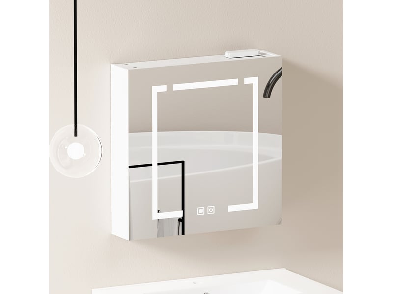  Meuble miroir mural led avec rangement dissimulé pour salle de bain, salon ou chambre, mdf blanc, 72 × 24,5 × 73 cm  - Conforama B