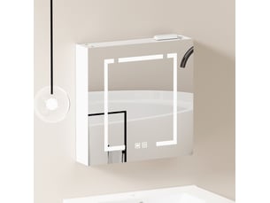 Meuble miroir mural led avec rangement dissimulé pour salle de bain, salon ou chambre, mdf blanc, 72 × 24,5 × 73 cm