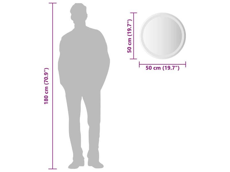  Miroir de salle de bain, miroir de toilette led transparent ø 50 cm verre trempé cf62637  - Conforama E