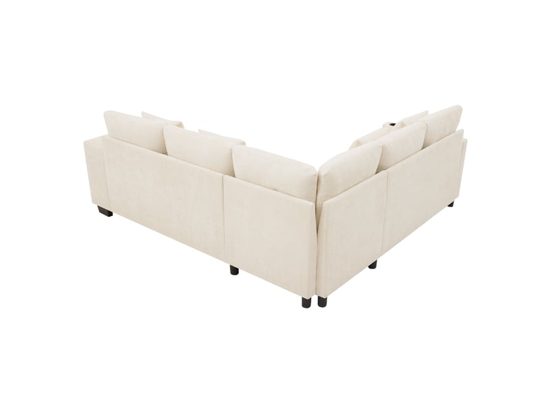 Canapé d'angle, canapé convertible – avec rangement, porte-gobelets, beige, coussins inclus, avec accoudoirs, port usb - Conforama B