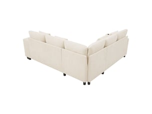 Canapé d'angle, transformable en lit, avec porte-gobelets, avec ports usb, en tissu chenille, coloris beige, l220 x p205 x h86,5 cm