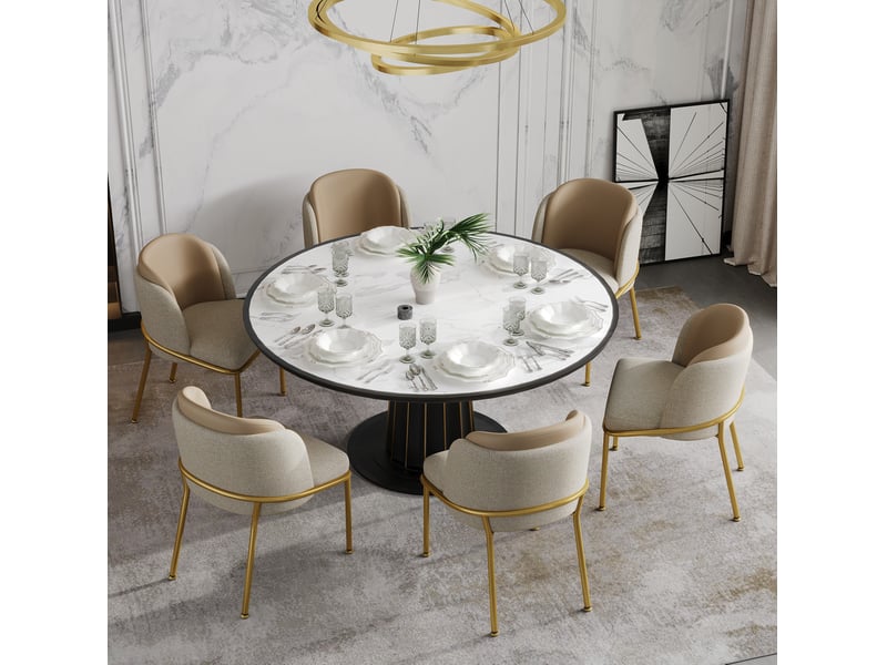  Lot de 6 chaises de salle à manger modernes beige et kaki avec pieds réglables  - Conforama B