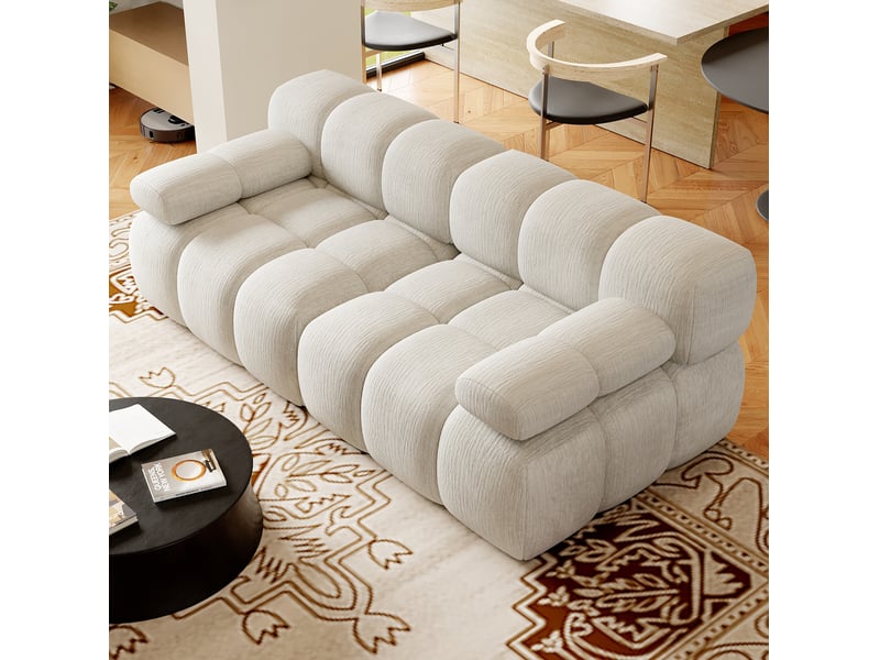  Canapé 2 places 200x100x68 cm en tissu chenille blanc  - Conforama W