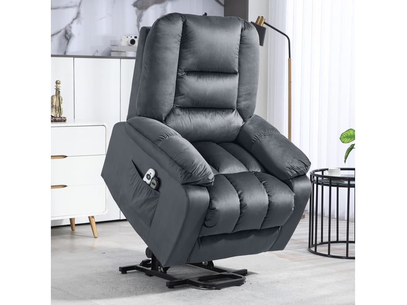  Fauteuil releveur électrique gris avec massage vibrant, chaleur lombaire, inclinaison 135° et repose-pieds  - Conforama B