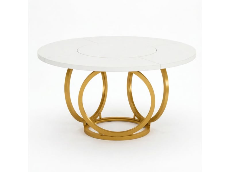 Table à manger ronde 120 cm blanche et dorée en mdf et acier, 4 à 6 personnes  - Conforama A
