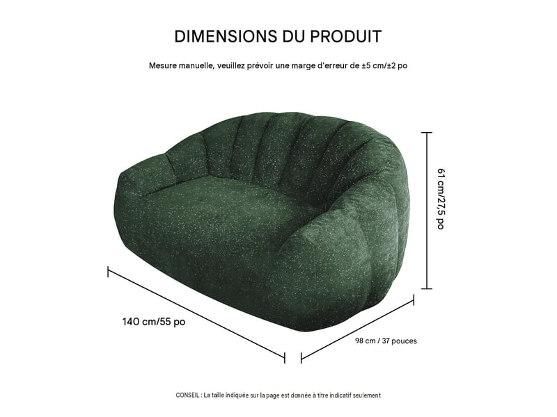  Pouf fauteuil avec accoudoirs en flanelle vert T3800P525878 - Conforama C