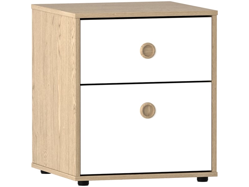 Table de chevet neptune, commode de nuit, chambre, 46x40x40cm, blanc et chêne, 2 tiroirs 3331403 - Conforama A
