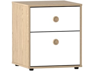 Table de chevet neptune, commode de nuit, chambre, 46x40x40cm, blanc et chêne, 2 tiroirs
