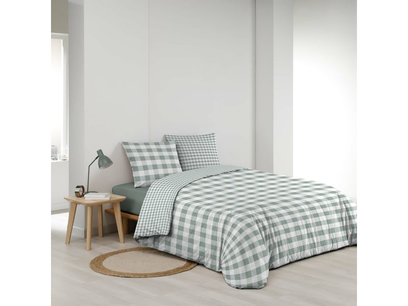  Parure de lit 240 x 220 cm 100% coton victoire sauge + drap housse 140 x 190 cm blanc  - Conforama C
