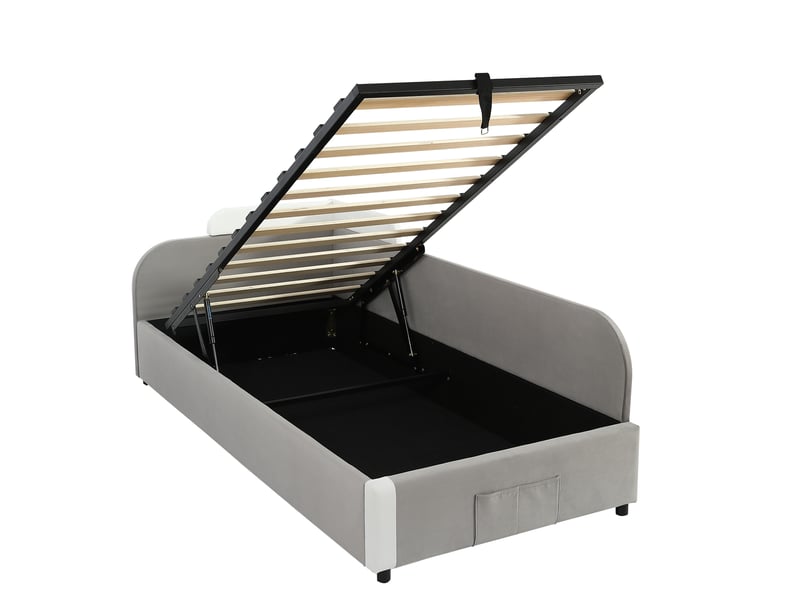  Lit coffre rembourré 90x200cm coloris gris velours lit enfant gris - Conforama E
