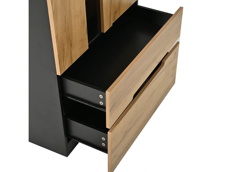  Vitrine 70 x 35 x 180 cm rangement polyvalent meuble de rangement 3 portes 2 tiroirs éclairage led design bicolore bois et noir charge maximale de 45 kg  - Conforama C