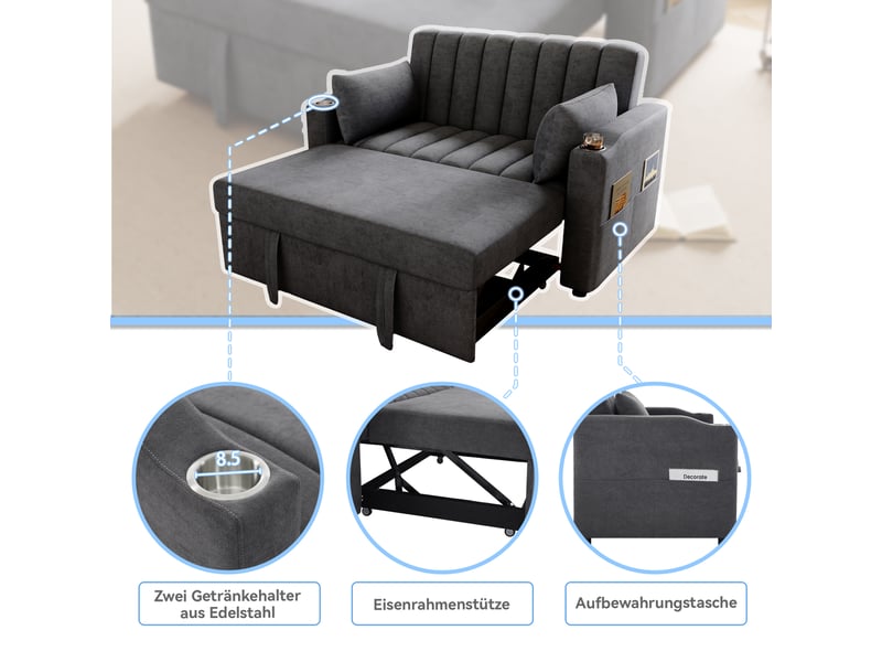  Canapé convertible, canapé-lit, dossier réglable, design moderne, pour salon, chambre, porte-gobelets, appartement  - Conforama W